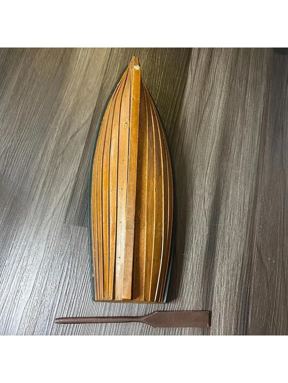 Wood Canoe Model With Paddle 15” Brown Paddle Boat